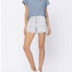 Judy Blue Striped Jean Denim Shorts Women’s Size L Large High Waist